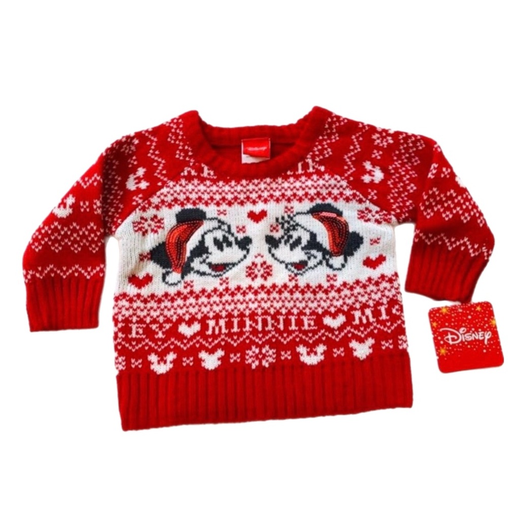 Disney Red Sweater with Minnie and Mickey Pattern